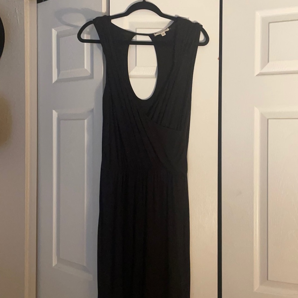 Black Cotton Keyhole Back Short Sleeved Flare Bottom Jumpsuit, Size L